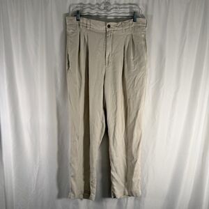 Caribbean 100% Silk Pants Men's 34x30 Cream Beige Pleated Front Straight Leg